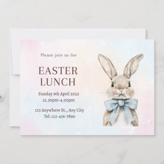 Invitation Lapin de Pâques bleu déjeuner (Devant)