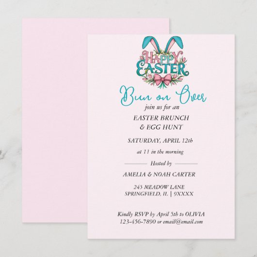 Invitation Lapin de Pâques BRUNCH & CHASSE aux œufs (Devant / Derrière)