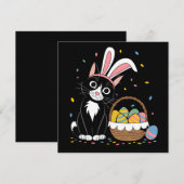 Invitation Lapin de Pâques Chat Noir Smoking Oreilles de Lapi (Devant / Derrière)
