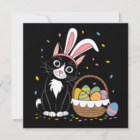 Invitation Lapin de Pâques Chat Noir Smoking Oreilles de Lapi (Devant)