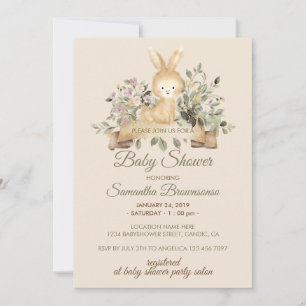 Invitation Lapin de Pâques Crème Botanique Florale Baby Showe
