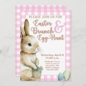 Invitation Lapin de Pâques En vichy Brunch de Pâques & Chasse (Devant / Derrière)
