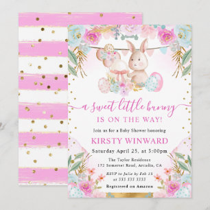 Invitation Lapin de Pâques et fleurs à l'aquarelle Baby Showe