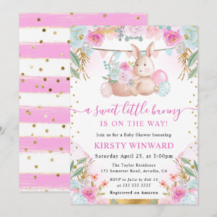 Invitation Lapin de Pâques et fleurs à l'aquarelle Baby Showe