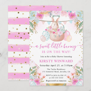Invitation Lapin de Pâques et fleurs à l'aquarelle pour Baby