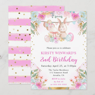 Invitation Lapin de Pâques et fleurs aquarelle Anniversaire