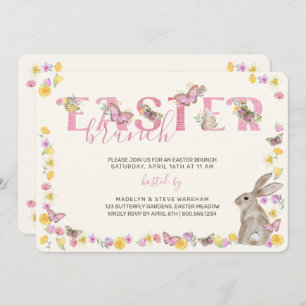 Invitation Lapin de Pâques et Papillon Dainty Brunch floral