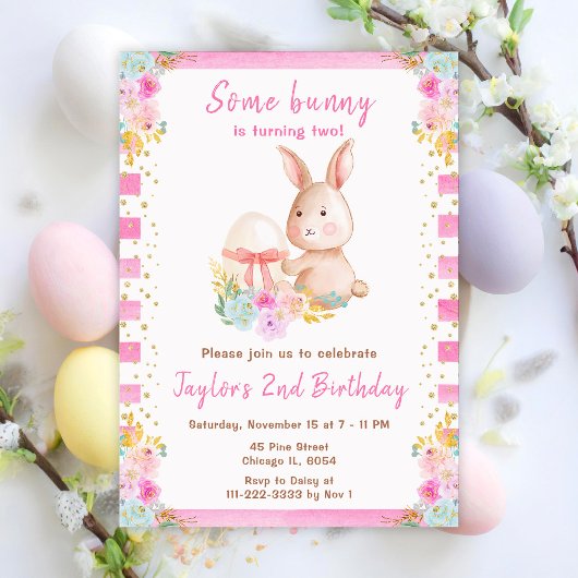 Invitation Lapin de Pâques Floral Anniversaire