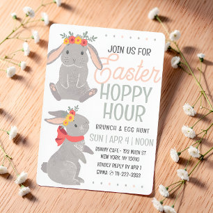 Invitation Lapin de Pâques Happy Hour Brunch et chasse aux œu