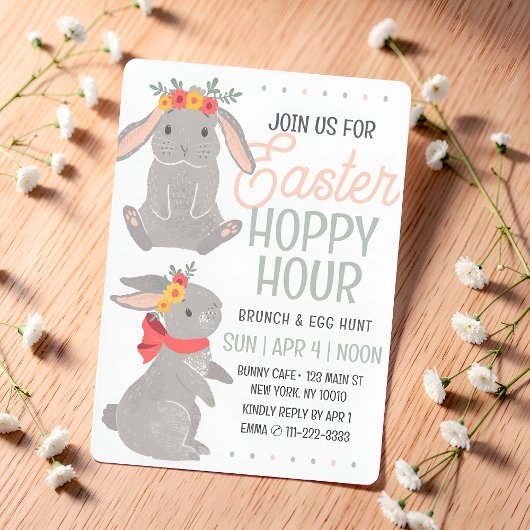 Invitation Lapin de Pâques Happy Hour Brunch et chasse aux œu