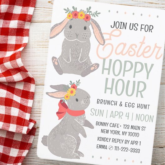 Invitation Lapin de Pâques Happy Hour Brunch et chasse aux œu