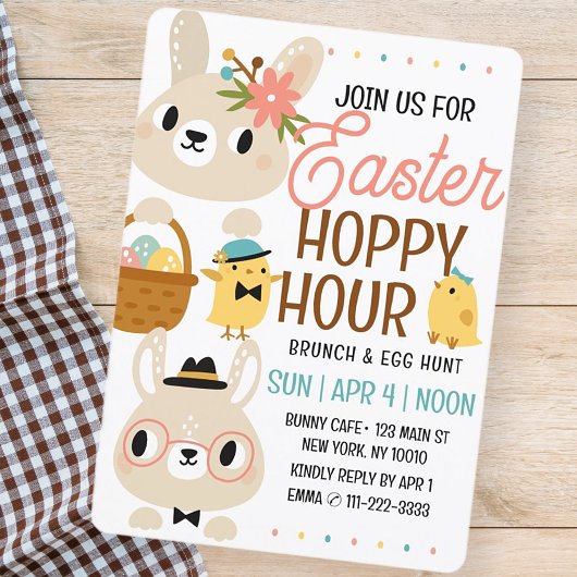 Invitation Lapin de Pâques Happy Hour Moderne Brunch Chasse a