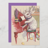 Invitation Lapin de Pâques Jouer Piano Hyacinth (Devant / Derrière)