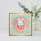 Invitation Lapin de Pâques mignon assis dans le panier (Debout devant)