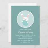Invitation Lapin de Pâques mignon (bleu) (Devant / Derrière)