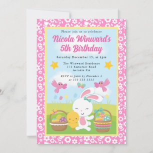 Invitation Lapin de Pâques mignon et poussin Printemps Annive