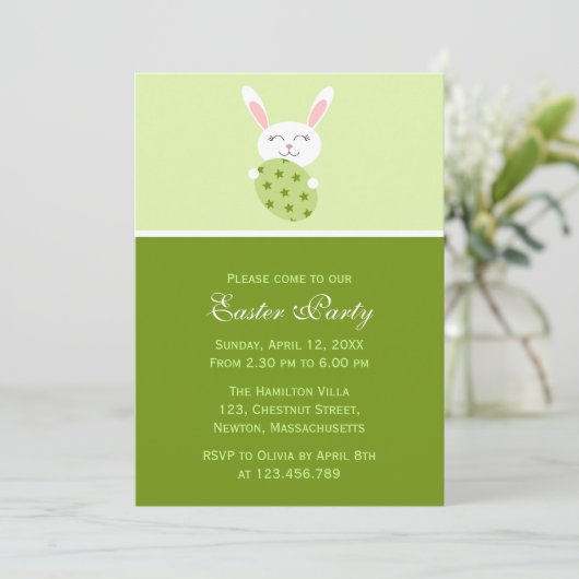 Invitation Lapin de Pâques mignon (vert) (Debout devant)