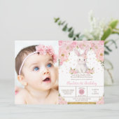 Invitation Lapin de Pâques Rose Douce 1er 2e 3e Anniversaire (Debout devant)