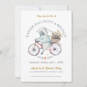 Invitation Lapin De Pâques Sur Un Vélo Apportant Des Fleurs D (Devant)