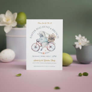 Invitation Lapin De Pâques Sur Un Vélo Apportant Des Fleurs D
