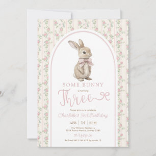 Invitation Lapin de roses anciennes pour 3ème anniversaire