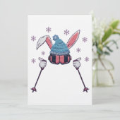 Invitation Lapin de ski en fausse laine humour d'hiver (Debout devant)