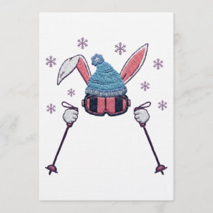 Invitation Lapin de ski en fausse laine humour d'hiver
