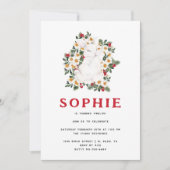 Invitation Lapin d'hiver Floral | Fête d'anniversaire (Devant)