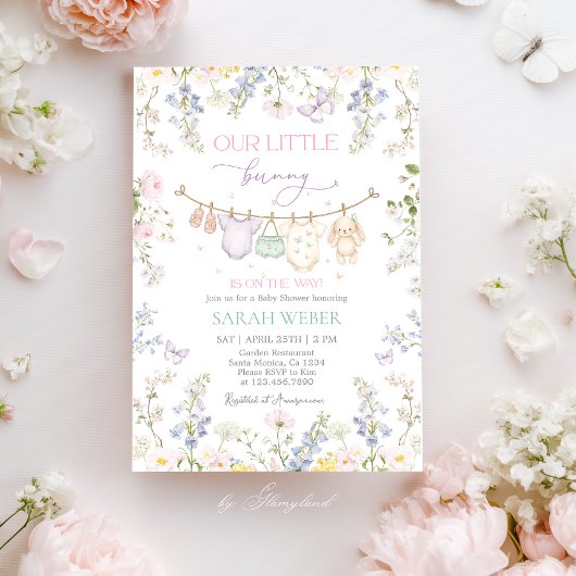 Invitation Lapin éditable Baby Shower Fille