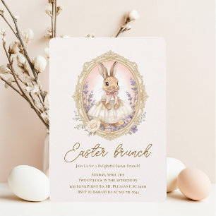 Invitation Lapin Élégant à l'Aquarelle pour le Brunch de Pâqu