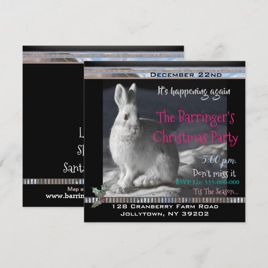 Invitation Lapin élégant Soirée de Noël de Nuit enneigée (Devant / Derrière)