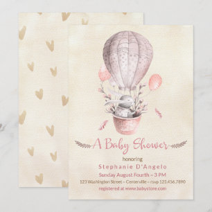 Invitation Lapin en Baby shower à air chaud rose