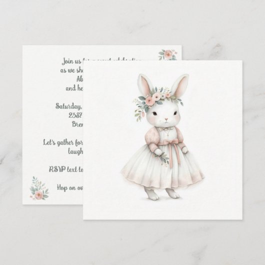 Invitation Lapin en robe (Devant / Derrière)
