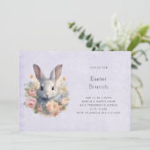 Invitation Lapin Entouré de Fleurs Pastel Mignon Pâques (Debout devant)