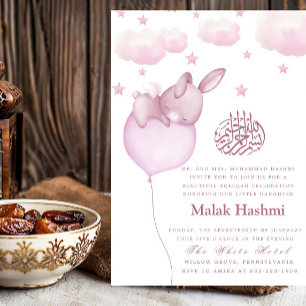 Invitation Lapin et étoile bébé fille islamique Aqiqa Aqeeqa