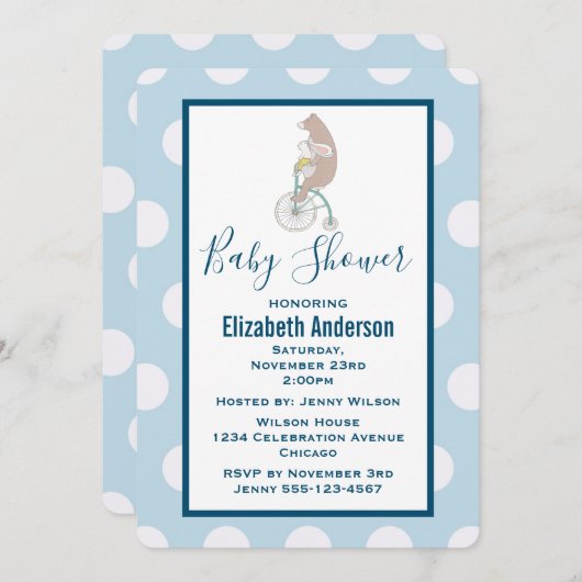 Invitation Lapin et ours Whimsical équitation d'un Baby showe (Devant / Derrière)