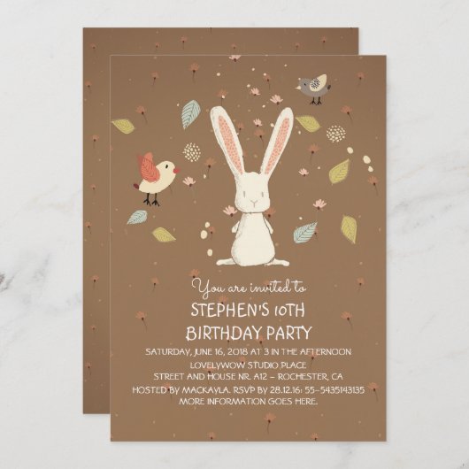 Invitation lapin - fête d'anniversaire de la forêt de lapin (Devant / Derrière)