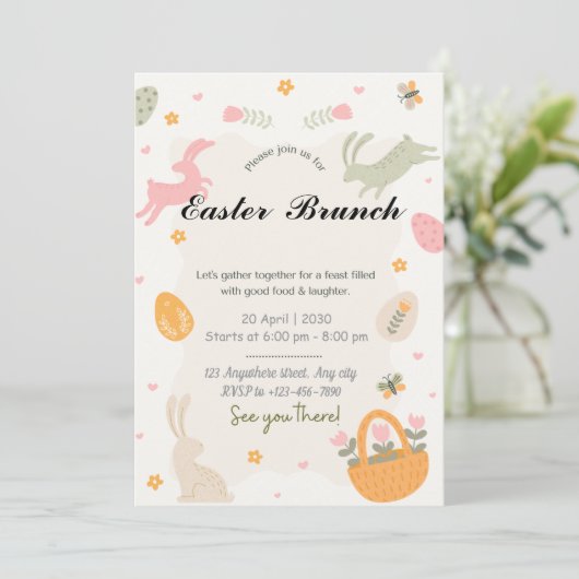 Invitation Lapin Fleur Sauvage (Debout devant)