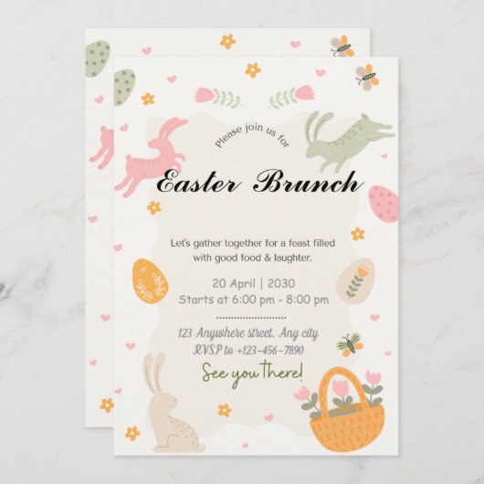 Invitation Lapin Fleur Sauvage (Devant / Derrière)