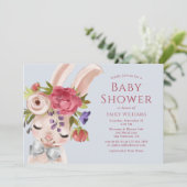 Invitation Lapin Floral Aquarelle Rabbit Baby shower mignon (Debout devant)