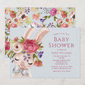 Invitation Lapin Floral Aquarelle Rabbit Baby shower mignon (Devant / Derrière)