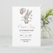 Invitation Lapin floral aux marguerites et papillons (Debout devant)