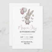 Invitation Lapin floral aux marguerites et papillons (Devant / Derrière)