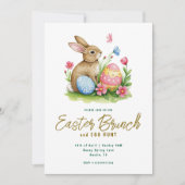 Invitation Lapin floral et œuf Aquarelle Pâques Brunch  (Devant)