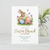 Invitation Lapin floral et œuf Aquarelle Pâques Brunch  (Debout devant)