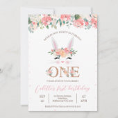 Invitation Lapin Floral Face Un Lapin 1er Anniversaire (Devant)