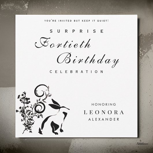 Invitation Lapin Floral Moderne N'IMPORTE QUELLE Surprise fêt