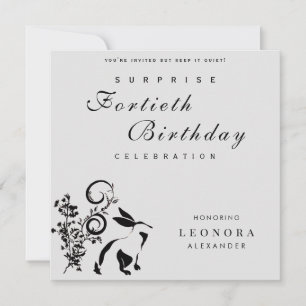 Invitation Lapin Floral Moderne TOUTE Surprise Fête d'Anniver