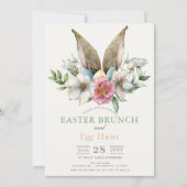 Invitation Lapin Floral Oreille Pâques Brunch & Chasse aux Oe (Devant)