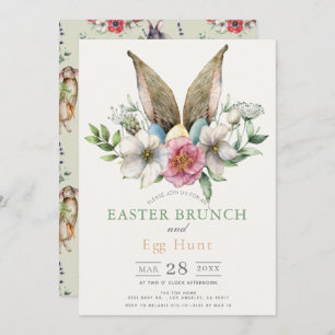 Invitation Lapin Floral Oreille Pâques Brunch & Chasse aux Oe